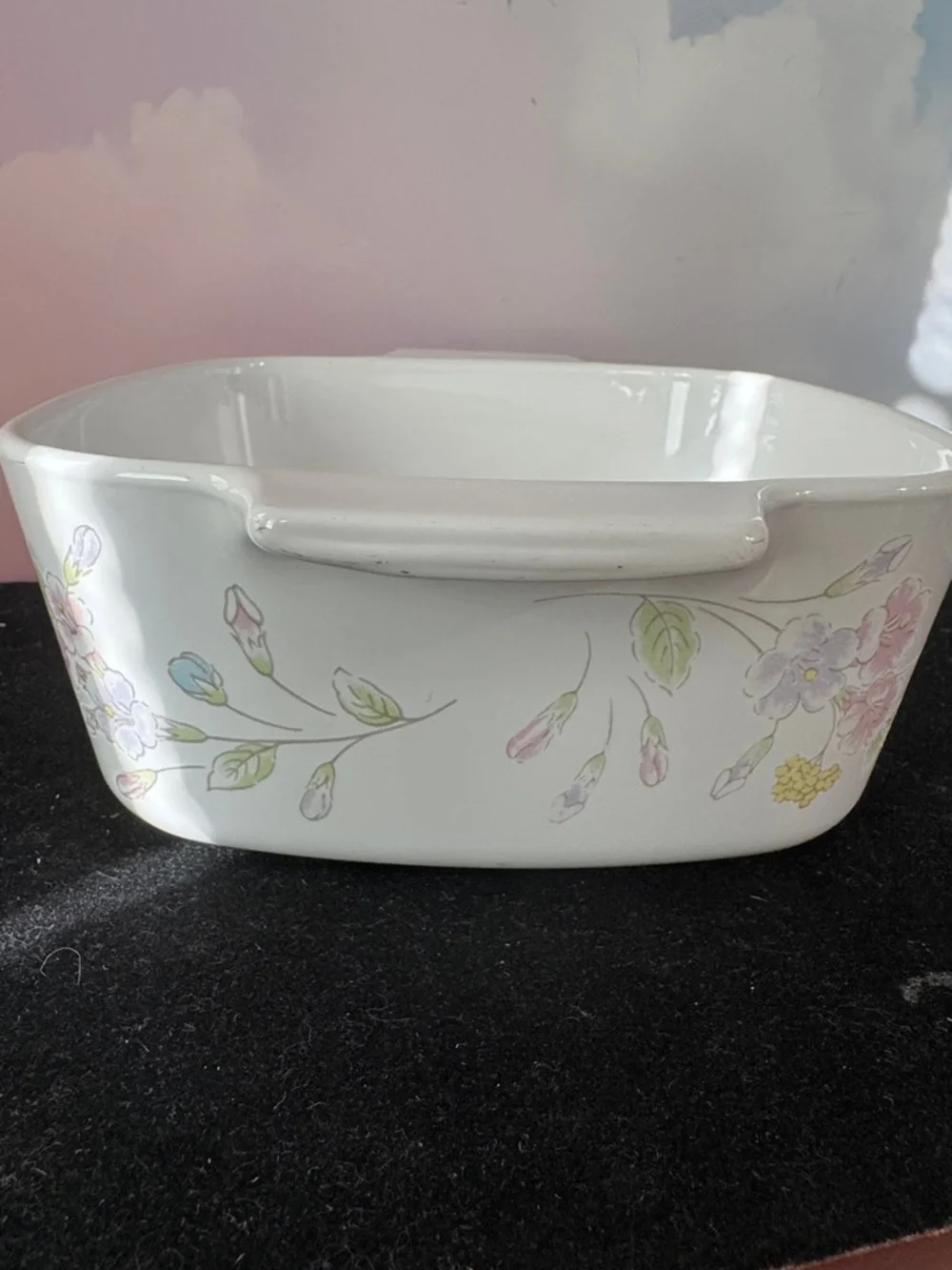 Vintage Corning Ware Corelle Pastel Bouquet 1.5 Liter Casserole w/ PYREX Lid